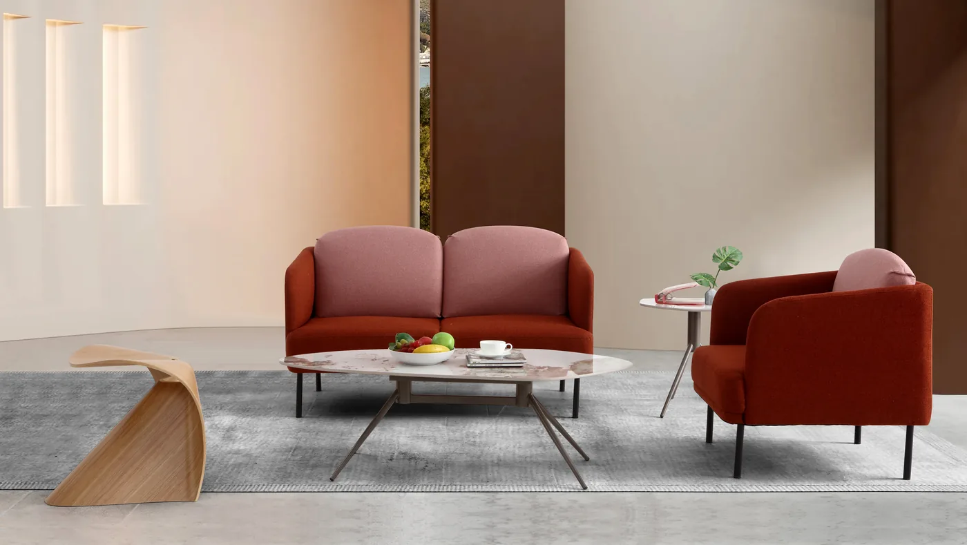 Flexible lounge seating for guest arrival spaces