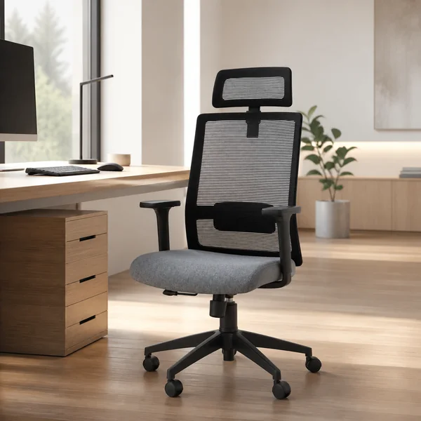 Task seating mesh chair in a focused workstation