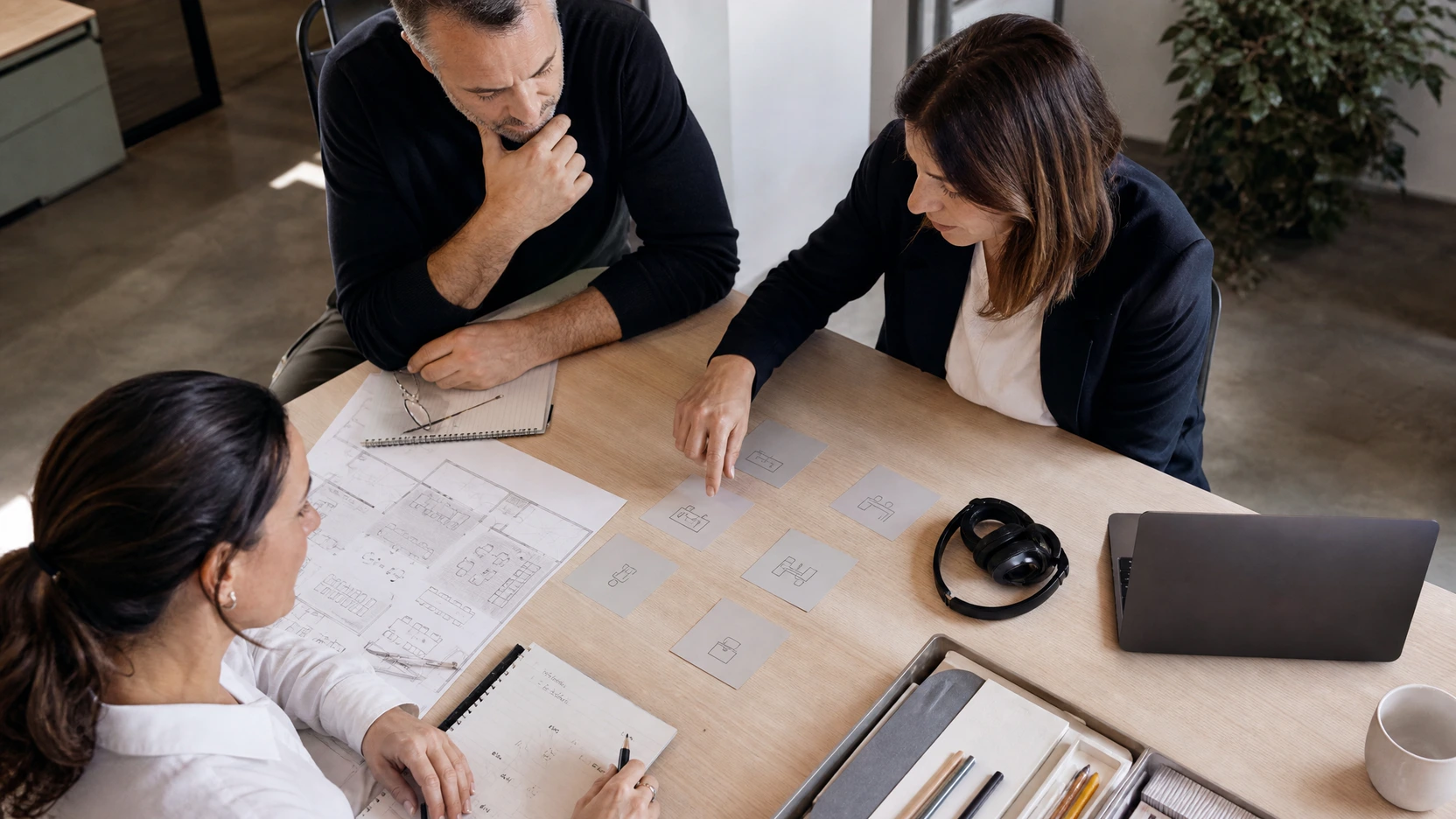 A workplace team mapping task, equipment, expected stay, and posture for a one-person booth brief