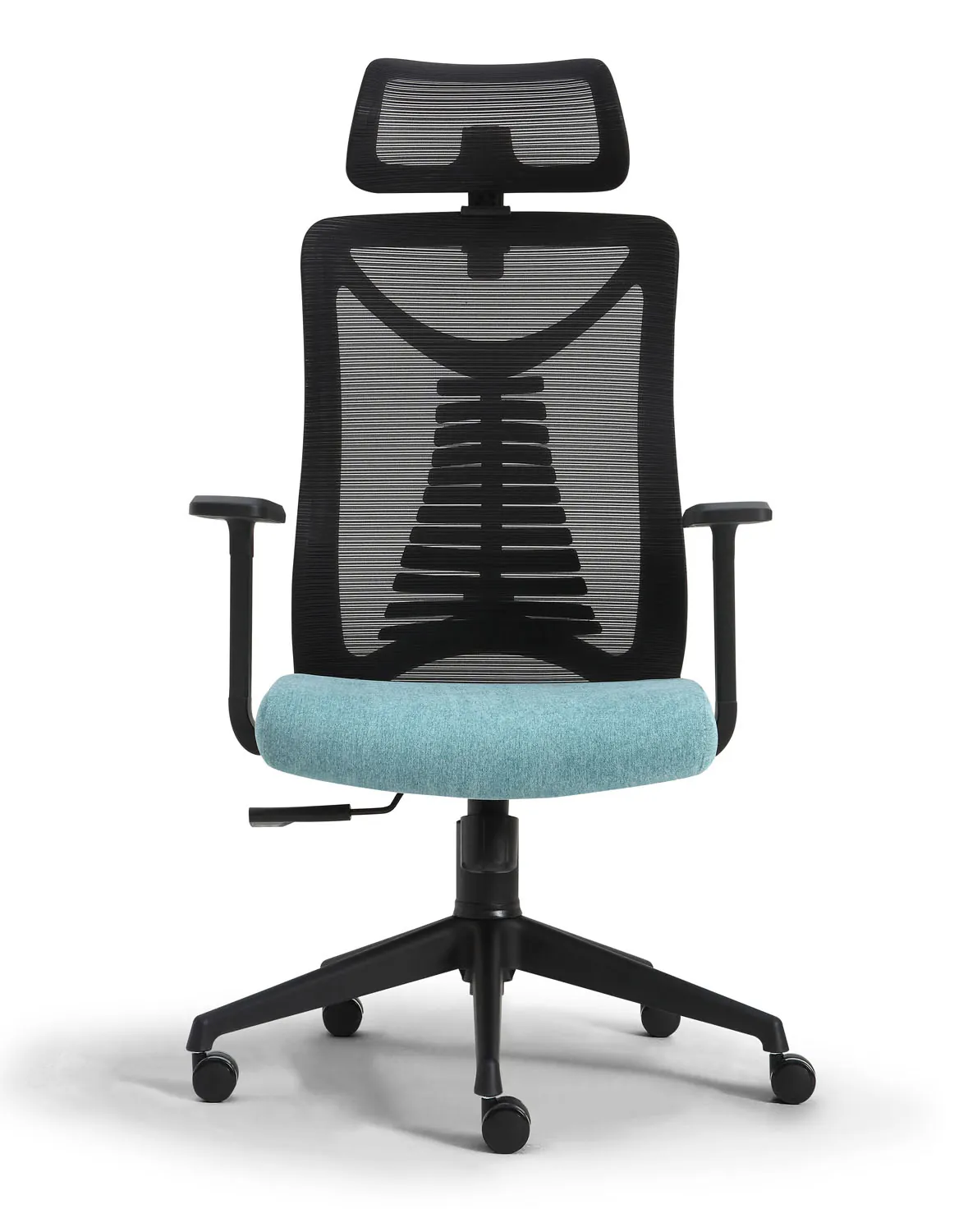 MOVUSH black mesh task chair with blue upholstered seat