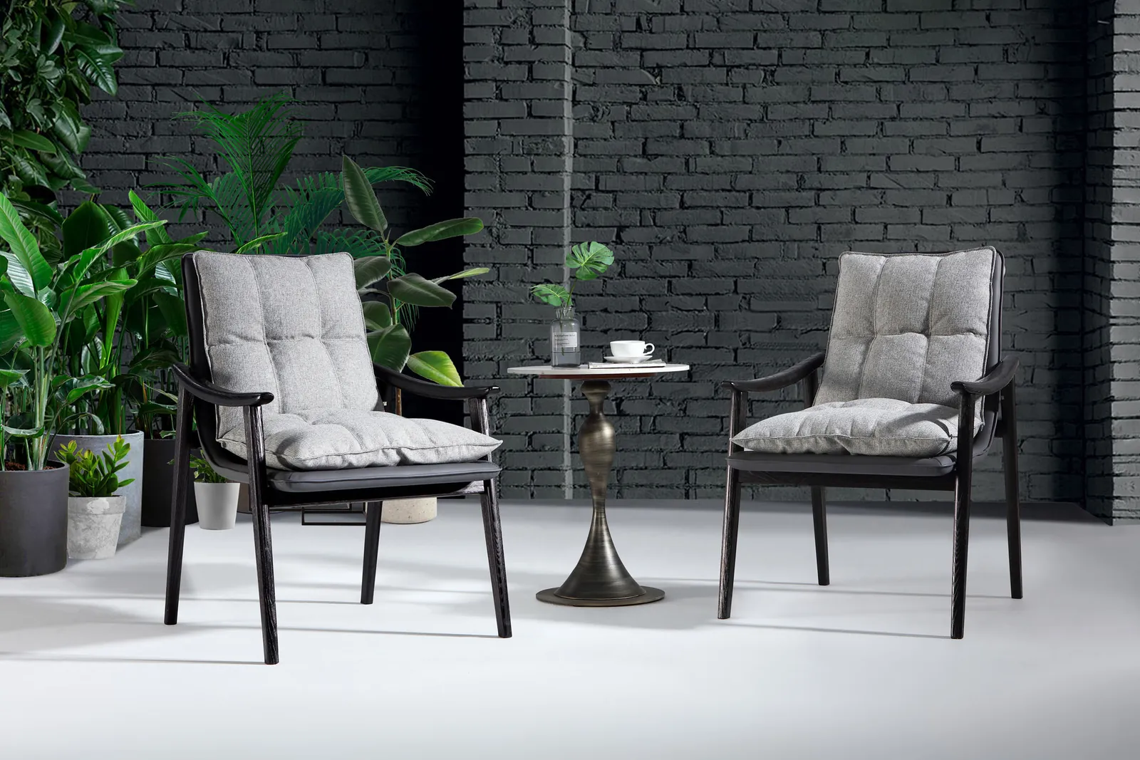 MOVUSH wood lounge chairs with textured cushions