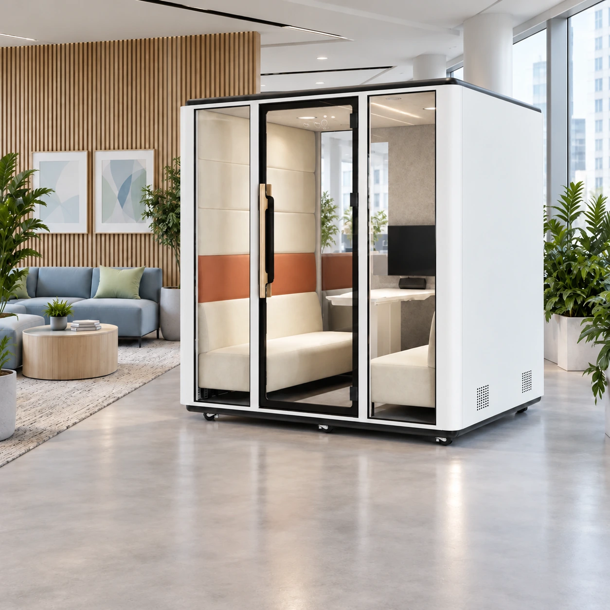 Core Six with clear rear glass in a bright office lounge