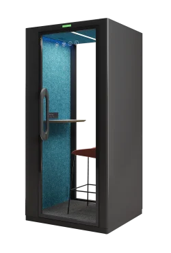 MOVUSH black single-person acoustic pod with blue acoustic interior